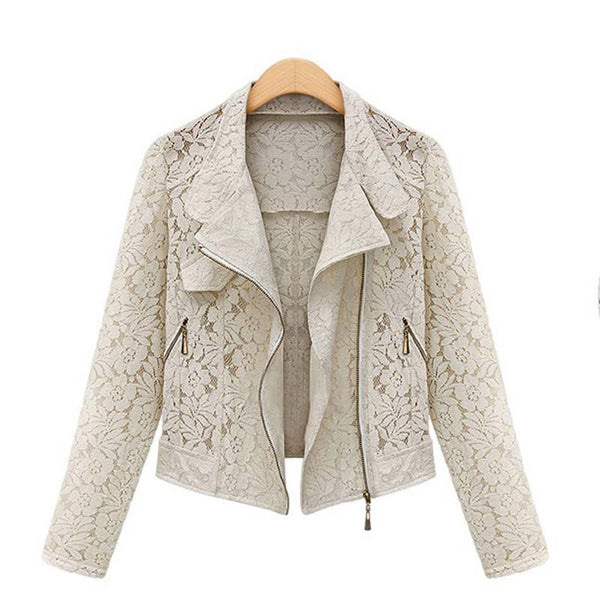 Lace Biker Jacket 2022 Autumn Brand  Full Lace Outwear Leisure Casual Short Jacket Metal Zipper Jacket FREE SHIP