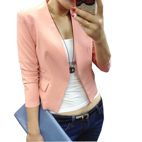 Women Short Blazer Candy Color Puff Sleeve 2022 New Casual None Button Slim Blazer Feminino Suit Coat Plus Size Blazer