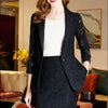 Lace Hollow Out Blazer Suits Women Sexy Slim 2 Piece Sets Oversized 6xl Office Long Sleeve Work Coats+Knee-Length Skirts Outfits