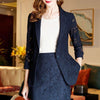 Lace Hollow Out Blazer Suits Women Sexy Slim 2 Piece Sets Oversized 6xl Office Long Sleeve Work Coats+Knee-Length Skirts Outfits