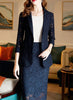 Lace Hollow Out Blazer Suits Women Sexy Slim 2 Piece Sets Oversized 6xl Office Long Sleeve Work Coats+Knee-Length Skirts Outfits