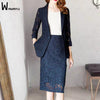 Lace Hollow Out Blazer Suits Women Sexy Slim 2 Piece Sets Oversized 6xl Office Long Sleeve Work Coats+Knee-Length Skirts Outfits