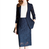 Lace Hollow Out Blazer Suits Women Sexy Slim 2 Piece Sets Oversized 6xl Office Long Sleeve Work Coats+Knee-Length Skirts Outfits