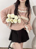 Lace Ruffle Kawaii Pink Sweater Japanese Style Women Cute Knitted Pullover Bow Patchwork Harajuku Y2k Aesthetic Jumper