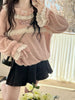 Lace Ruffle Kawaii Pink Sweater Japanese Style Women Cute Knitted Pullover Bow Patchwork Harajuku Y2k Aesthetic Jumper