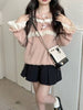 Lace Ruffle Kawaii Pink Sweater Japanese Style Women Cute Knitted Pullover Bow Patchwork Harajuku Y2k Aesthetic Jumper