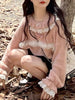Lace Ruffle Kawaii Pink Sweater Japanese Style Women Cute Knitted Pullover Bow Patchwork Harajuku Y2k Aesthetic Jumper