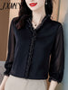 Lace Ruffles Chiffon Shirts Women's Clothing 2023 Autumn Winter Office Lady Long Sleeve Pullovers Vintage Elegant Blouse 4XL