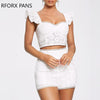 Lace Ruffles Hollow Out Top & Short Sets