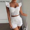 Lace Ruffles Hollow Out Top & Short Sets