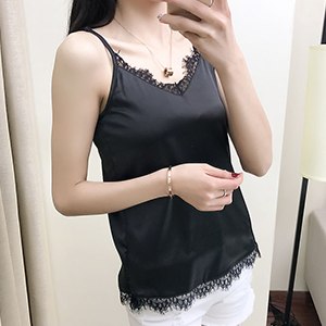 Lace Satin Tank Tops Women Summer 2022 Sexy Sleeveless Shirt Camis Ladies 2022 Fitness Black White Camisole Casual Female Tops
