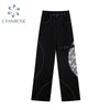 Lace Stitched Jeans With Sashes Women's Autumn 2022 Punk Harajuku High Waist Pants Wide Leg Cowboy Long Trousers Female