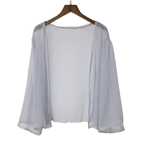 Lace Sunscreen Cardigan Clothes Women Europe Casual Loose  Solid Color V-neck Shirt Summer Pullover Blouse Outwear Beach