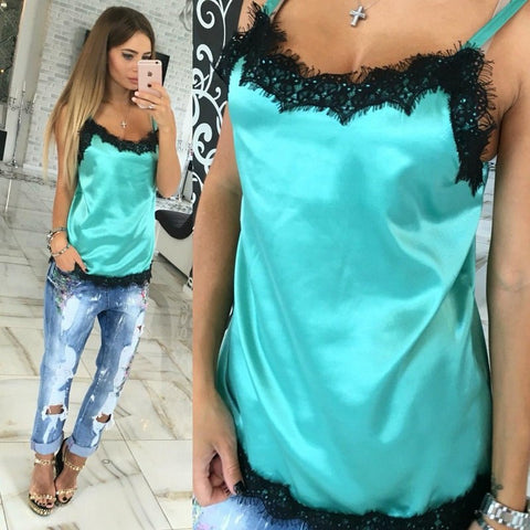 Lace Tops Spaghetti Strap T-Shirt 2022 Sexy New Club Vest Tops Camis Slim Female Patchwork Beach Women Vest Tops Plus Size GV554