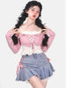 Lace Up Kawaii Denim Mini Skirt Women Lolita Pink Bow Bandage Patchwork High Waist Pleated Jean Skirt Y2k Shorts Summer Skater