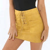 Lace-Up Pockets Yellow Pink Casual Women Suede Skirts High Waist Tube Bodycon Mini Skirts