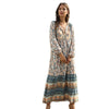 Lace-up Long Bohemian Floral Printed Dress Women's 2023 Spring and Summer National Style Loose Long Sleeve Stitching Style