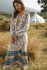 Lace-up Long Bohemian Floral Printed Dress Women's 2023 Spring and Summer National Style Loose Long Sleeve Stitching Style