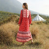 Lace-up Long Bohemian Floral Printed Dress Women's 2023 Spring and Summer National Style Loose Long Sleeve Stitching Style