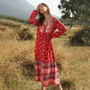 Lace-up Long Bohemian Floral Printed Dress Women's 2023 Spring and Summer National Style Loose Long Sleeve Stitching Style