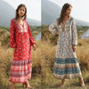 Lace-up Long Bohemian Floral Printed Dress Women's 2023 Spring and Summer National Style Loose Long Sleeve Stitching Style