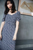 Ladies 2022 Puff Sleeve Summer Short Puff Sleeve Cherry Print Midi Dress