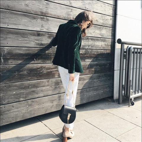 Ladies Blazer Slim Fit Velvet Office Suit Green Causal Single Breasted Female Coats Autumn Women Blazers  A3543