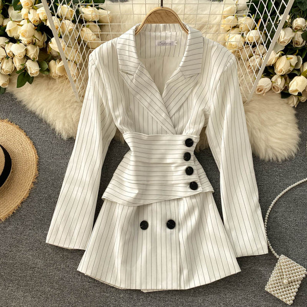 Ladies Blazer Women's Jacket Spring 2023 Retro Plus Size Striped Design Temperament Botton Casual Blazers Dress Coats Woman