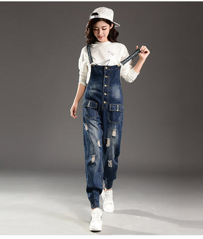 Ladies Boyfriend Loose Ripped Jeans Overalls Jumpsuits For Women 2022 Summer Rompers Female Plus Size 3XL Denim Jumpsuit Pants