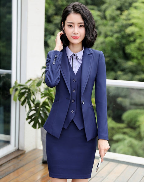Ladies Business Work Wear Suits Formal Professional Blazers With 3 Pieces Jackets +Vest +Skirt For Ladies Blazers Outfits