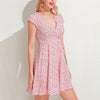 Ladies Dress High Waist Summer Mini Floral Sexy V Neck Short Sleeve Line Dress Street Casual Ladies Dress