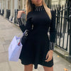 Ladies Dress Party Runway Black Mini Dress High Neck Long Sleeve Ruffle Dress Beaded