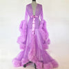 Ladies Dressing Gown Perspektive Long Robe Fluffy Flared Sleeve Party Dress Solid Belt V Neck Cosplay Skirt Dresses for Women