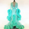 Ladies Dressing Gown Perspektive Long Robe Fluffy Flared Sleeve Party Dress Solid Belt V Neck Cosplay Skirt Dresses for Women