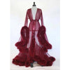 Ladies Dressing Gown Perspektive Long Robe Fluffy Flared Sleeve Party Dress Solid Belt V Neck Cosplay Skirt Dresses for Women
