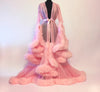 Ladies Dressing Gown Perspektive Long Robe Fluffy Flared Sleeve Party Dress Solid Belt V Neck Cosplay Skirt Dresses for Women
