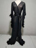 Ladies Dressing Gown Perspektive Long Robe Fluffy Flared Sleeve Party Dress Solid Belt V Neck Cosplay Skirt Dresses for Women