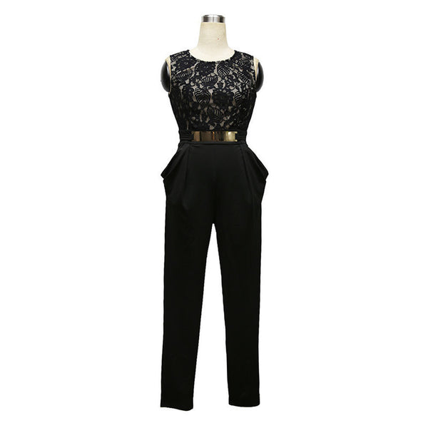 Ladies Elegant Formal Jumpsuits Women Black Lace Long Pants Romper Summer Sexy Cut Out Back Party Evening Skinny Jumpsuits Work