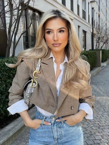 Ladies Fitted Vintage Brand Short Jacket Women Casual Chic Top Streetwear Outerwear Blazer Women Coat Female Veste Femme