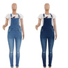 Ladies High Waist Elastic Force Broken Hole Jeans Jumpsuit Long sexy Female Pants Overalls High Street Ladies Jumpsuit