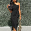 Ladies Maxi Dress Sexy Solid Color Irregular Slanted Shoulder Belt Slim Fit Satin Dress Women Summer Платья Летние Лёгкие