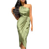 Ladies Maxi Dress Sexy Solid Color Irregular Slanted Shoulder Belt Slim Fit Satin Dress Women Summer Платья Летние Лёгкие