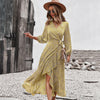 Ladies Maxi Dresses Elegant Autumn Winter Casual Long Sleeve Dress For Women Lace Up Ruffles Floral Beach Party Dress Robe 2022