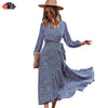 Ladies Maxi Dresses Elegant Autumn Winter Casual Long Sleeve Dress For Women Lace Up Ruffles Floral Beach Party Dress Robe 2022
