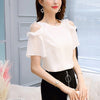 Ladies Off Shoulder Ruffles Shirts Women's Chiffon Blouses Women  Summer Causal O-neck Short Sleeve Solid Tops Black/White