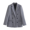 Ladies Office Lady Plaid Lapel Collar Double Breasted Blazer Women Slim Casual Outerwear Work Jacket Women Coat Chic Tops Female