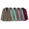 Ladies Office Lady Plaid Lapel Collar Double Breasted Blazer Women Slim Casual Outerwear Work Jacket Women Coat Chic Tops Female