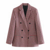 Ladies Office Lady Plaid Lapel Collar Double Breasted Blazer Women Slim Casual Outerwear Work Jacket Women Coat Chic Tops Female