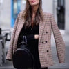 Ladies Office Lady Plaid Lapel Collar Double Breasted Blazer Women Slim Casual Outerwear Work Jacket Women Coat Chic Tops Female