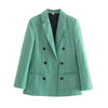Ladies Office Lady Plaid Lapel Collar Double Breasted Blazer Women Slim Casual Outerwear Work Jacket Women Coat Chic Tops Female